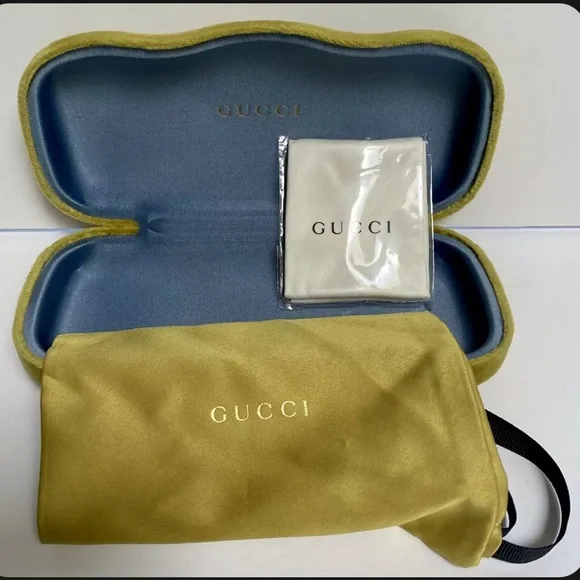 Gucci Authentic Velvet Hard Sunglass Eyeglass Case and Satin Pouch Yellow - Picture 1 of 3